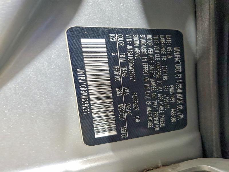2019 Nissan Rogue Sport მანქანა იყიდება აუქციონზე, vin: JN1BJ1CR9KW339221, აუქციონის ნომერი: 54310036