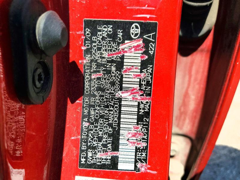 2009 Toyota Prius მანქანა იყიდება აუქციონზე, vin: JTDKB20U197889929, აუქციონის ნომერი: 55248426