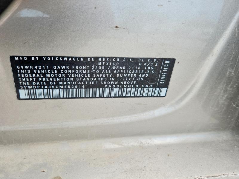 Aukcja sprzedaży 2012 Volkswagen Jetta, vin: 3VWDP7AJ9CM452914, numer aukcji: 52484136
