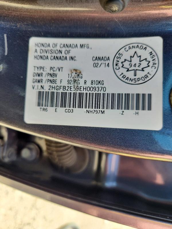 52565666 :رقم المزاد ، 2HGFB2E59EH009370 vin ، 2014 Honda Civic مزاد بيع