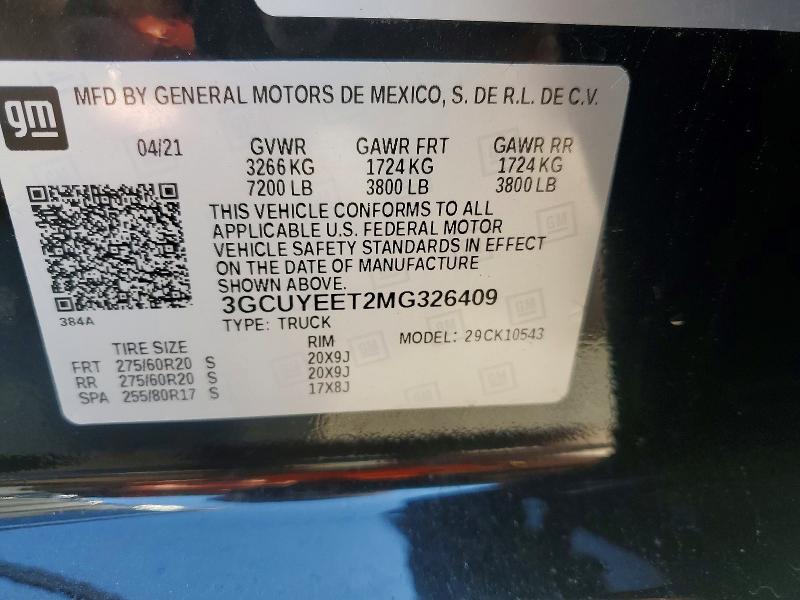 2021 Chevrolet Silverado მანქანა იყიდება აუქციონზე, vin: 3GCUYEET2MG326409, აუქციონის ნომერი: 52466566