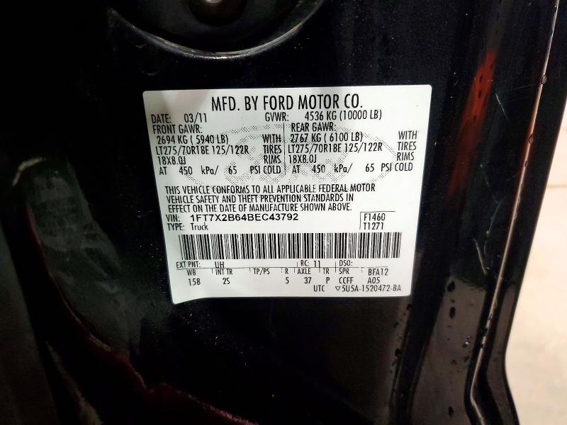 53761116 :رقم المزاد ، 1FT7X2B64BEC43792 vin ، 2011 Ford F250 مزاد بيع