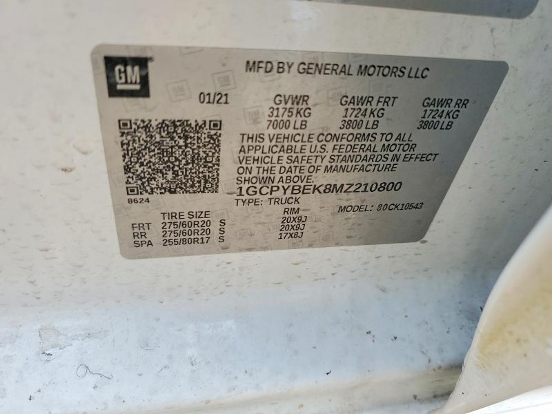 2021 Chevrolet Silverado მანქანა იყიდება აუქციონზე, vin: 1GCPYBEK8MZ210800, აუქციონის ნომერი: 52078976