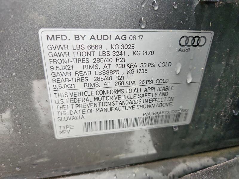 Продаж на аукціоні авто 2018 Audi Q7, vin: WA1VAAF73JD010393, номер лоту: 54492946