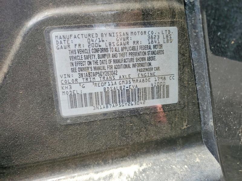 2016 Nissan Sentra მანქანა იყიდება აუქციონზე, vin: 3N1AB7AP5GY263042, აუქციონის ნომერი: 55439006