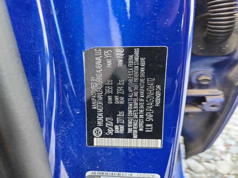 Продаж на аукціоні авто 2022 Hyundai Elantra, vin: 5NPLP4AG2NH064112, номер лоту: 53265066