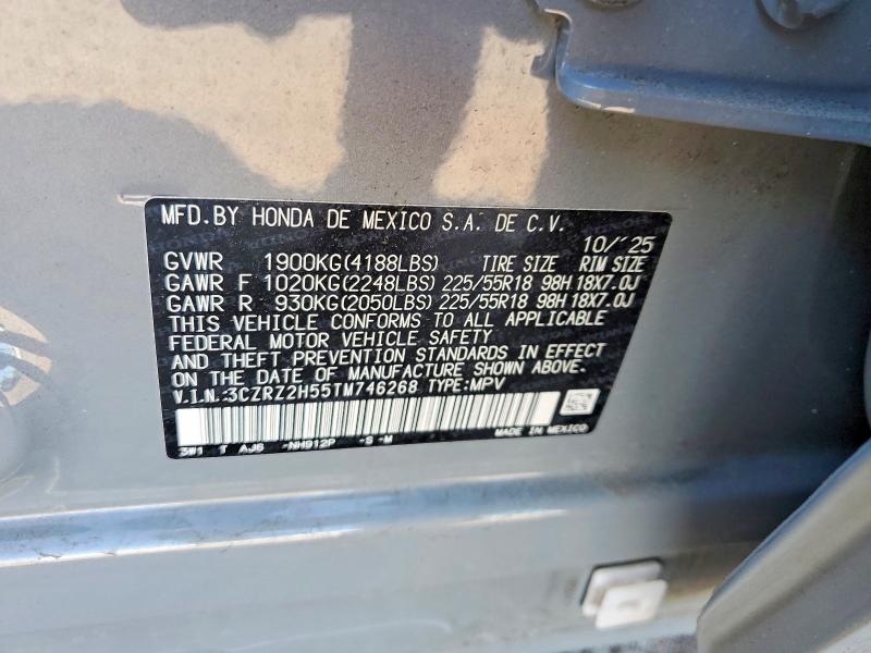 2026 Honda Hr-v მანქანა იყიდება აუქციონზე, vin: 3CZRZ2H55TM746268, აუქციონის ნომერი: 52290236