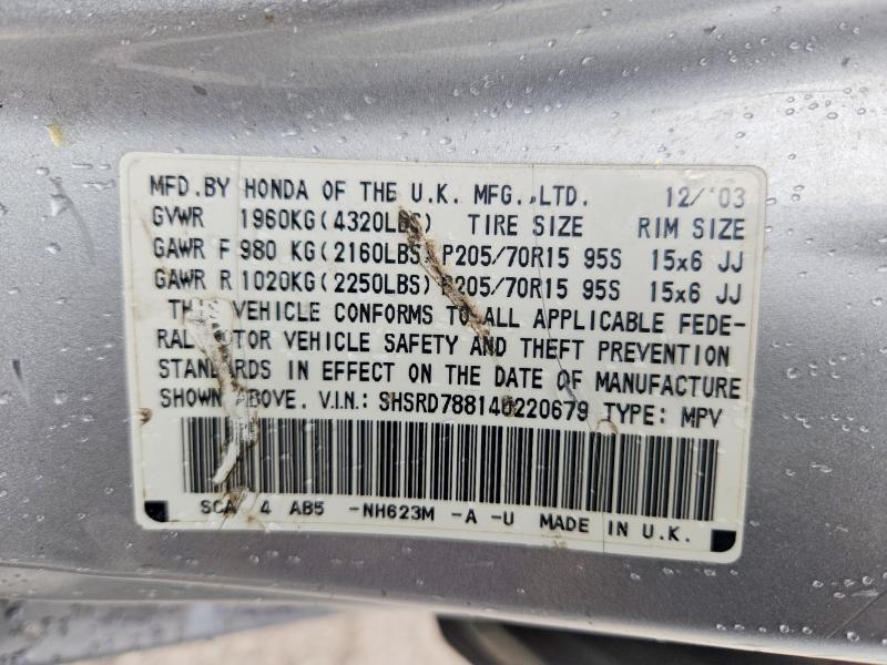 Продаж на аукціоні авто 2004 Honda Cr-v, vin: SHSRD78814U220679, номер лоту: 52186136