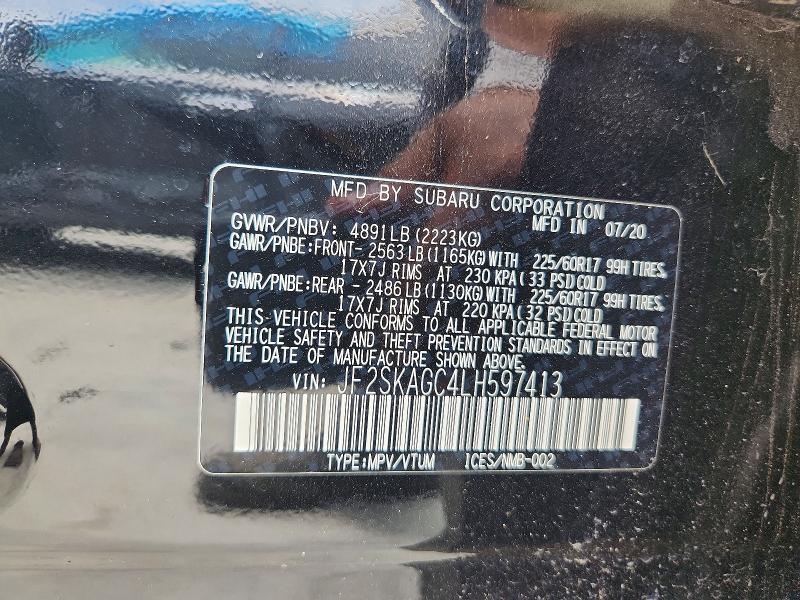 2020 Subaru Forester მანქანა იყიდება აუქციონზე, vin: JF2SKAGC4LH597413, აუქციონის ნომერი: 54185326