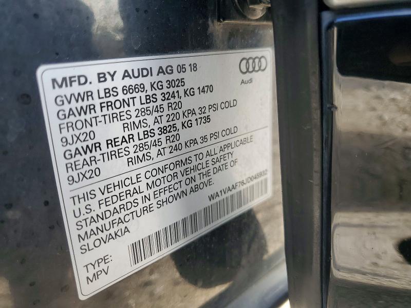 2018 Audi Q7 მანქანა იყიდება აუქციონზე, vin: WA1VAAF76JD045932, აუქციონის ნომერი: 55139036