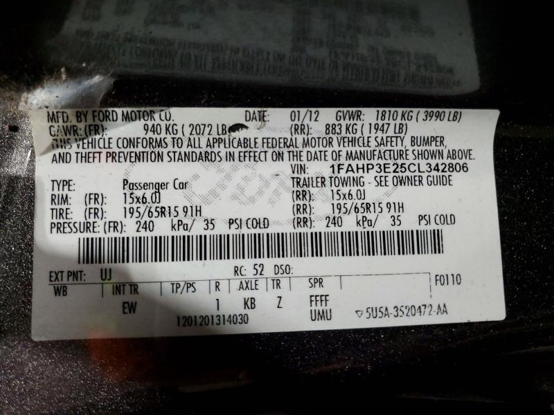 2012 Ford Focus მანქანა იყიდება აუქციონზე, vin: 1FAHP3E25CL342806, აუქციონის ნომერი: 53142756