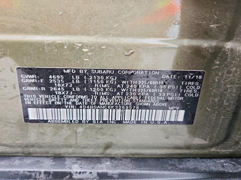 Aukcja sprzedaży 2019 Subaru Outback, vin: 4S4BSANC6K3269578, numer aukcji: 54606446