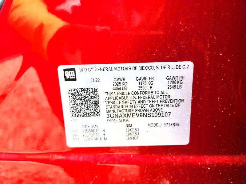 Продажа на аукционе авто 2022 Chevrolet Equinox, vin: 3GNAXMEV9NS109107, номер лота: 54662366
