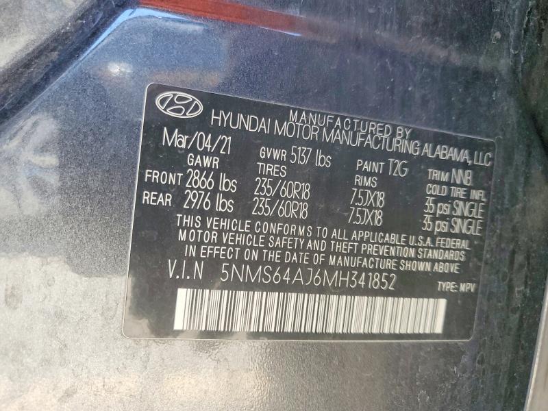 Aukcja sprzedaży 2021 Hyundai Santa Fe, vin: 5NMS64AJ6MH341852, numer aukcji: 52727056