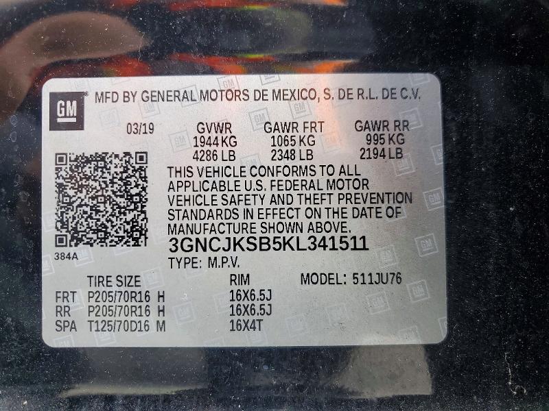 53731516 :رقم المزاد ، 3GNCJKSB5KL341511 vin ، 2019 Chevrolet Trax مزاد بيع