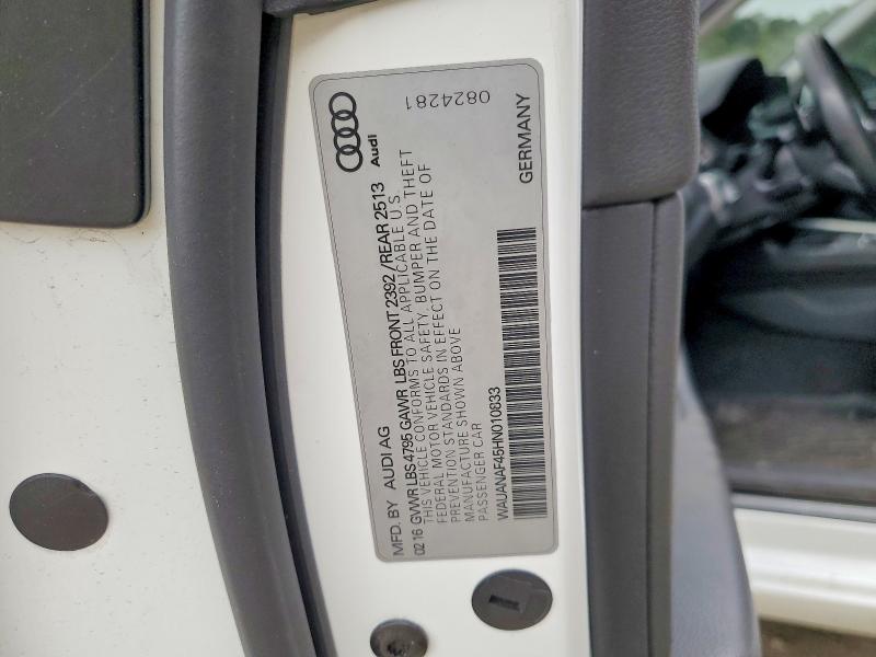 54423816 :رقم المزاد ، WAUANAF45HN010833 vin ، 2017 Audi A4 مزاد بيع