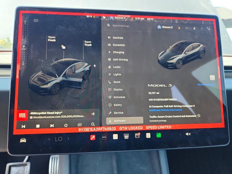 Auction sale of the 2024 Tesla Model 3, vin: 5YJ3E1EA3RF746933, lot number: 53392366