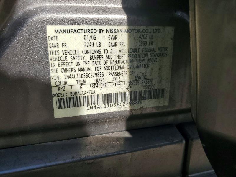Aukcja sprzedaży 2006 Nissan Altima, vin: 1N4AL11D56C229886, numer aukcji: 54311396
