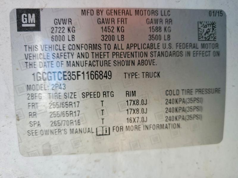 53658036 :رقم المزاد ، 1GCGTCE35F1166849 vin ، 2015 Chevrolet Colorado مزاد بيع