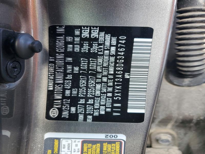 52271396 :رقم المزاد ، 5XYKT3A68DG346740 vin ، 2013 Kia Sorento مزاد بيع