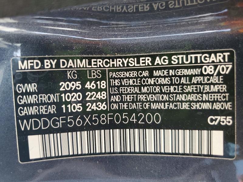 Aukcja sprzedaży 2008 Mercedes-benz C, vin: WDDGF56X58F054200, numer aukcji: 54892266
