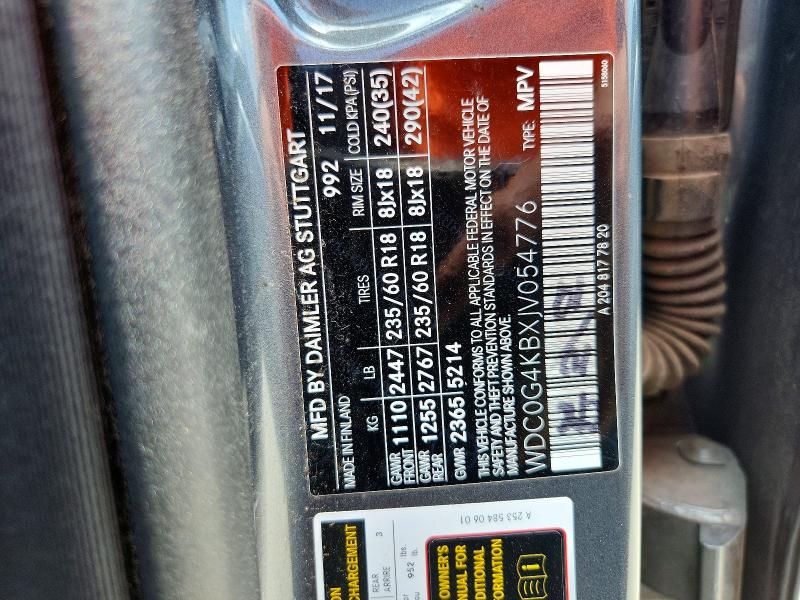 53958666 :رقم المزاد ، WDC0G4KBXJV054776 vin ، 2018 Mercedes-benz Glc مزاد بيع