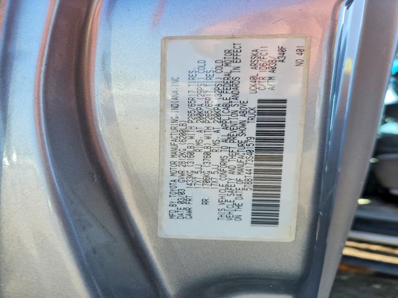 52527516 :رقم المزاد ، 5TBBT44173S401579 vin ، 2003 Toyota Tundra مزاد بيع