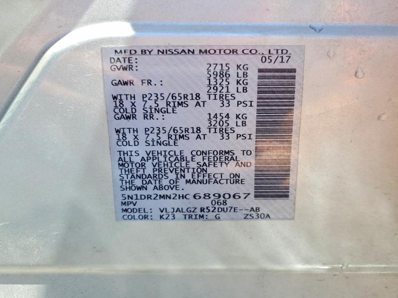 Aukcja sprzedaży 2017 Nissan Pathfinder, vin: 5N1DR2MN2HC689067, numer aukcji: 52956496