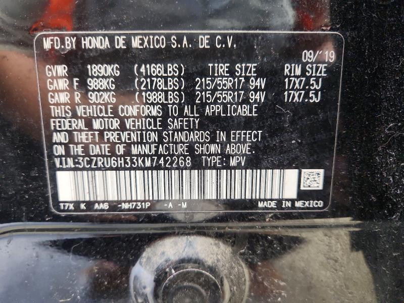 Aukcja sprzedaży 2019 Honda Hr-v, vin: 3CZRU6H33KM742268, numer aukcji: 55272906