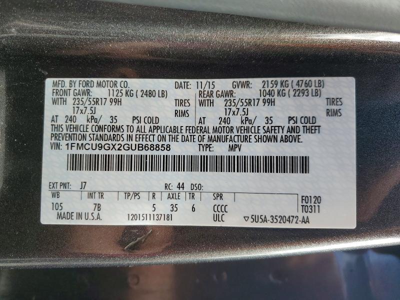 Aukcja sprzedaży 2016 Ford Escape Se 4wd, vin: 1FMCU9GX2GUB68858, numer aukcji: 52641806