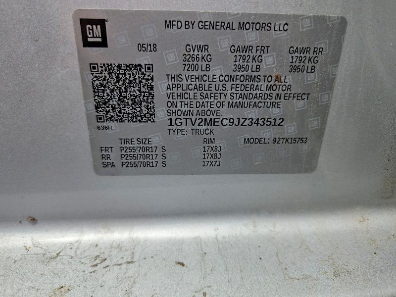 52465316 :رقم المزاد ، 1GTV2MEC9JZ343512 vin ، 2018 Gmc Sierra مزاد بيع