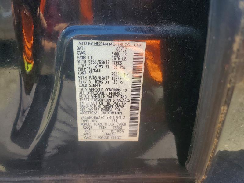 52602626 :رقم المزاد ، 5N1AN08W27C541912 vin ، 2007 Nissan Xterra مزاد بيع