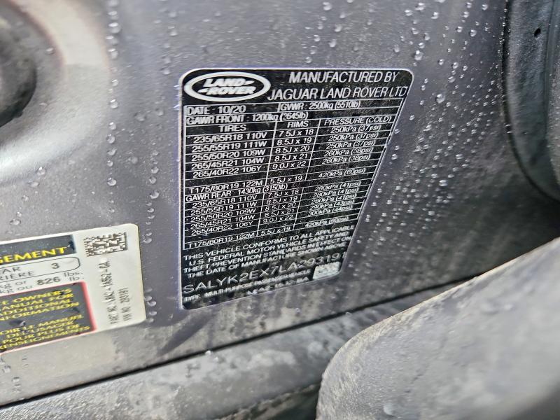 Aukcja sprzedaży 2020 Land Rover Range Rover Velar, vin: SALYK2EX7LA293191, numer aukcji: 55305916