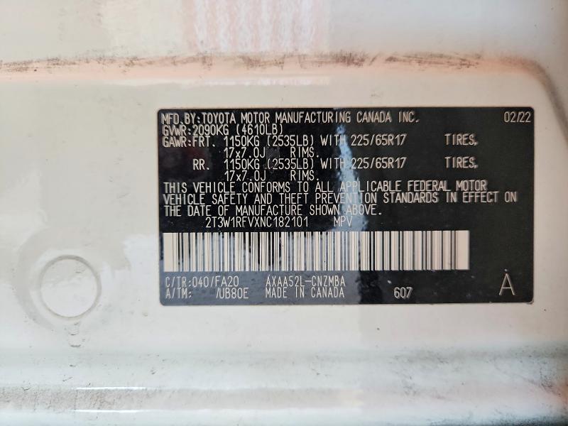 Aukcja sprzedaży 2022 Toyota Rav4, vin: 2T3W1RFVXNC182101, numer aukcji: 52481116