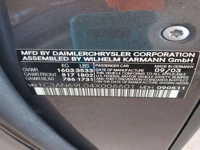 Продажа на аукционе авто 2004 Chrysler Crossfire, vin: 1C3AN69L04X006601, номер лота: 53243746