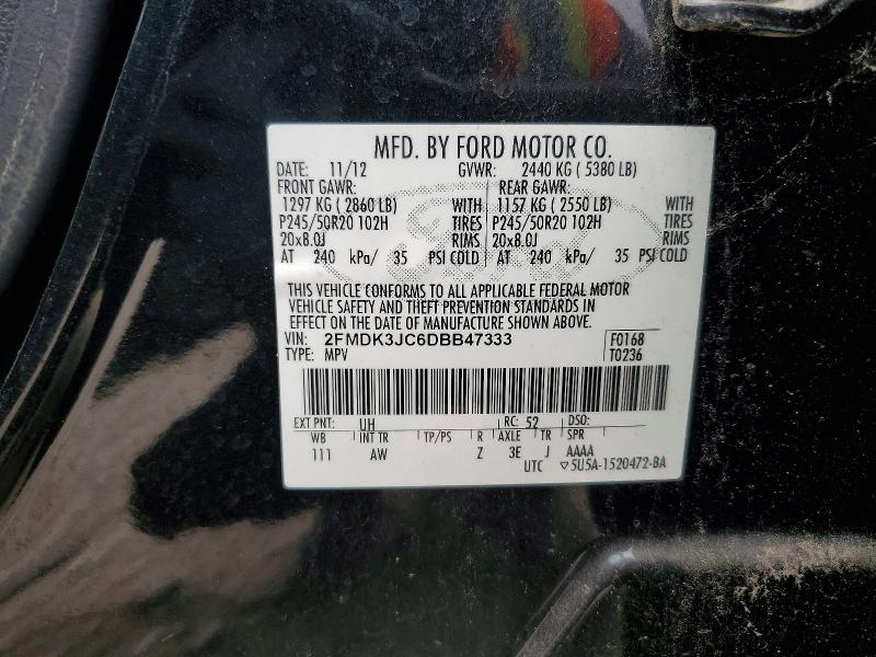 52707806 :رقم المزاد ، 2FMDK3JC6DBB47333 vin ، 2013 Ford Edge مزاد بيع