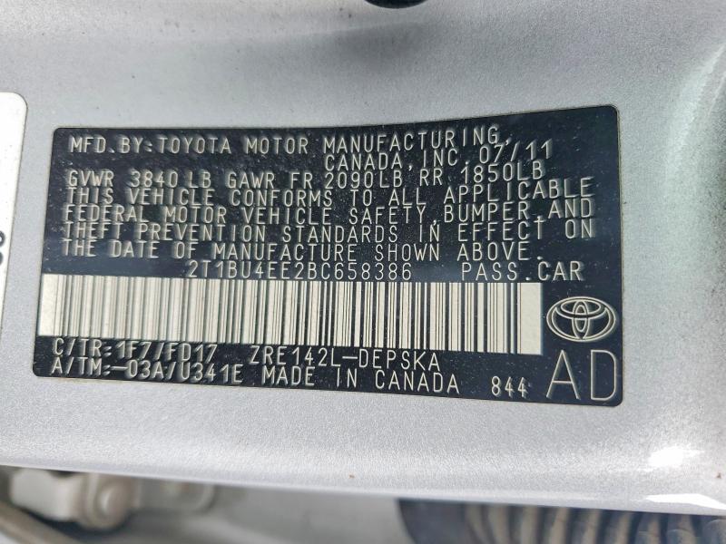 54057676 :رقم المزاد ، 2T1BU4EE2BC658386 vin ، 2011 Toyota Corolla مزاد بيع
