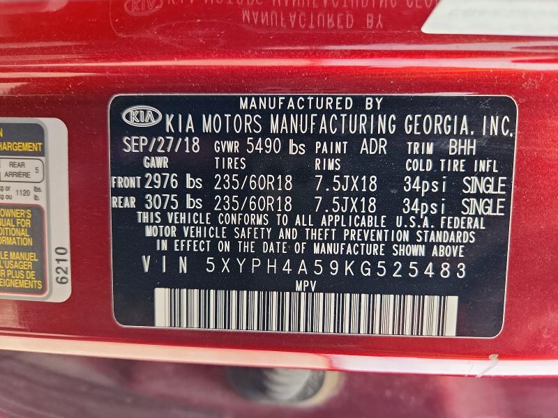 Продажа на аукционе авто 2019 Kia Sorento, vin: 5XYPH4A59KG525483, номер лота: 53936736