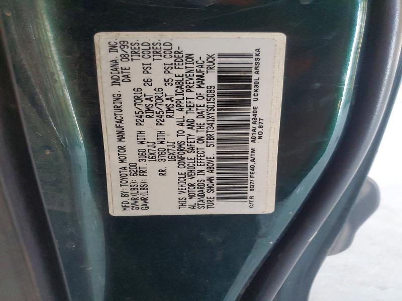 2000 Toyota Tundra მანქანა იყიდება აუქციონზე, vin: 5TBRT341XYS015089, აუქციონის ნომერი: 52905686