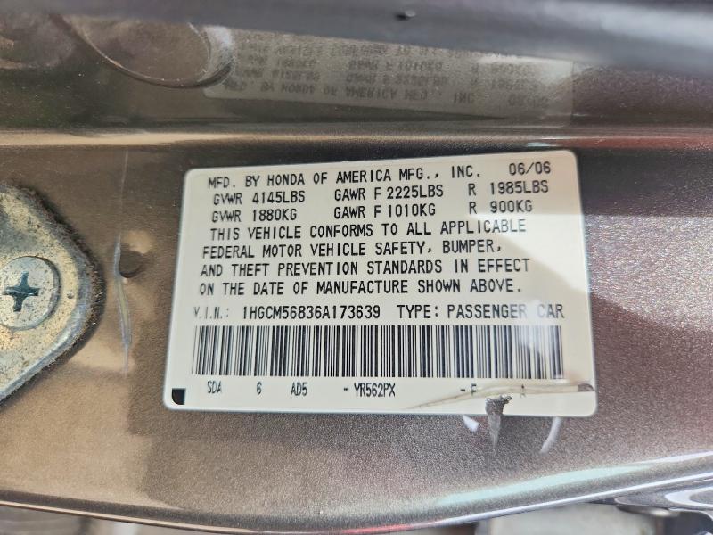 Продажа на аукционе авто 2006 Honda Accord, vin: 1HGCM56836A173639, номер лота: 54269096