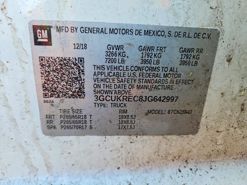 2018 Chevrolet Silverado მანქანა იყიდება აუქციონზე, vin: 3GCUKREC8JG642997, აუქციონის ნომერი: 54163866