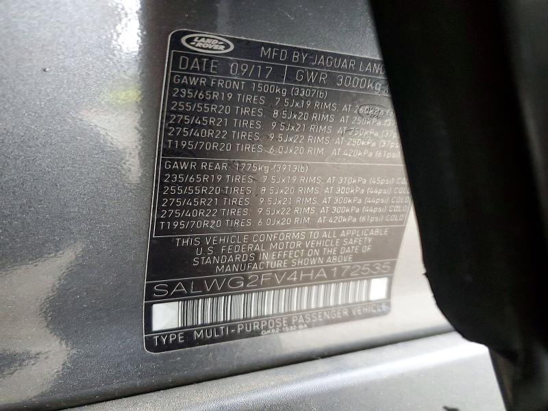 Aukcja sprzedaży 2017 Land Rover Range Rover Sport, vin: SALWG2FV4HA172535, numer aukcji: 52910466