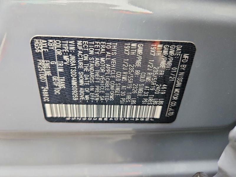 Продаж на аукціоні авто 2021 Nissan Rogue, vin: JN8AT3DD4MW309259, номер лоту: 52076606