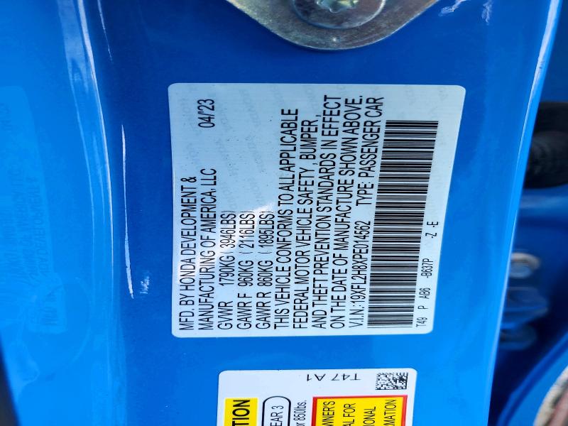 55148796 :رقم المزاد ، 19XFL2H8XPE014562 vin ، 2023 Honda Civic مزاد بيع