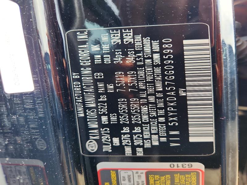 Aukcja sprzedaży 2016 Kia Sorento, vin: 5XYPKDA57GG095980, numer aukcji: 55082826