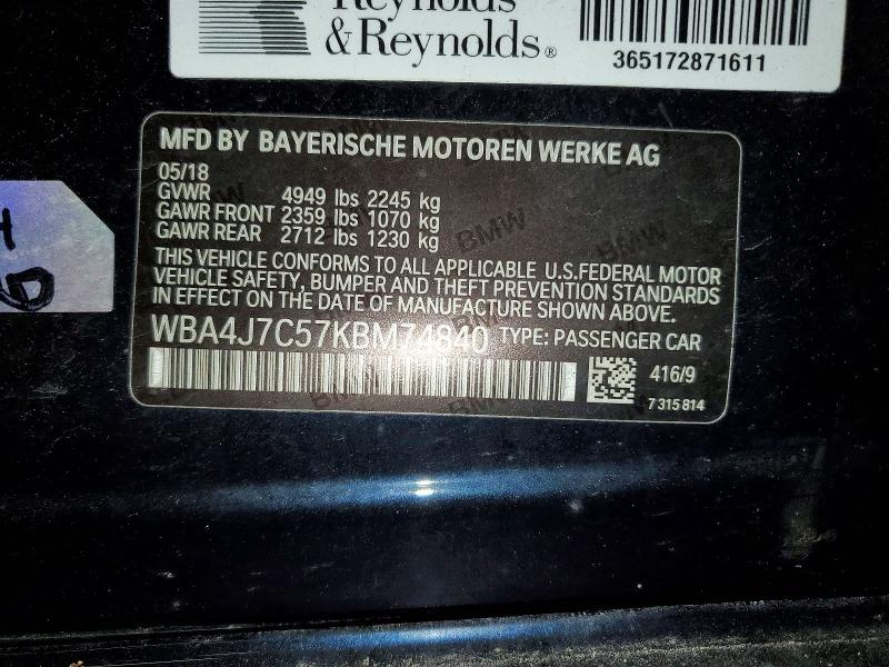 Aukcja sprzedaży 2019 Bmw 440xi, vin: WBA4J7C57KBM74840, numer aukcji: 52993076