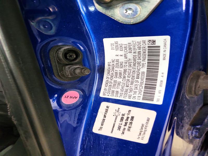 Продажа на аукционе авто 2020 Honda Civic, vin: 2HGFC2F69LH533099, номер лота: 54471896