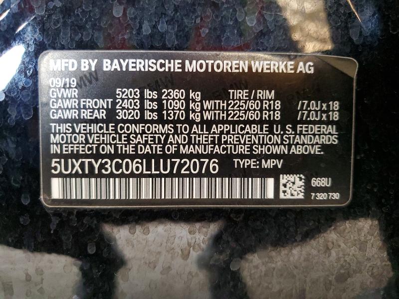 Продаж на аукціоні авто 2020 Bmw X3, vin: 5UXTY3C06LLU72076, номер лоту: 52464256