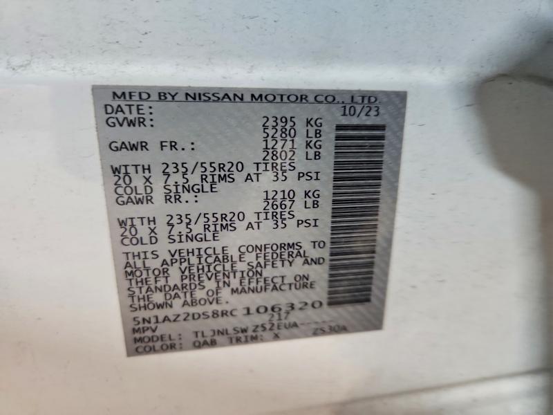 2024 Nissan Murano მანქანა იყიდება აუქციონზე, vin: 5N1AZ2DS8RC106320, აუქციონის ნომერი: 53137636