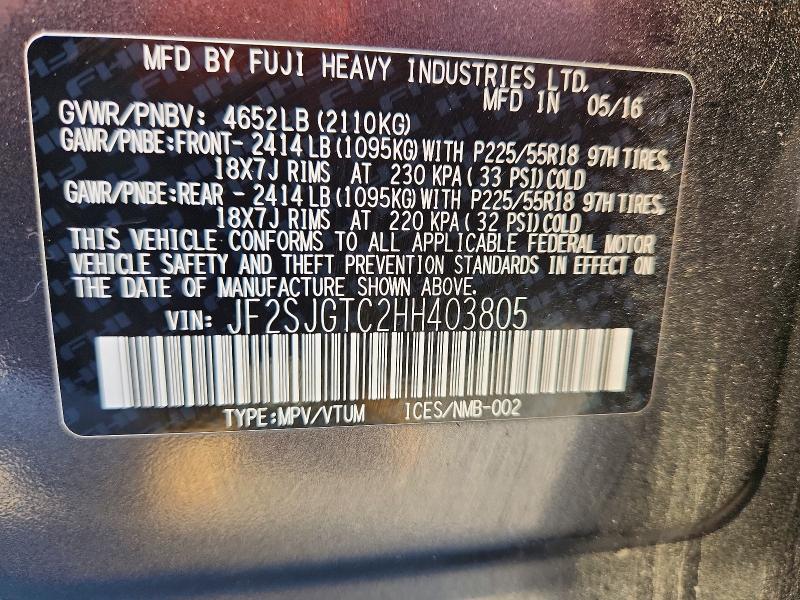 Продаж на аукціоні авто 2017 Subaru Forester, vin: JF2SJGTC2HH403805, номер лоту: 53538486